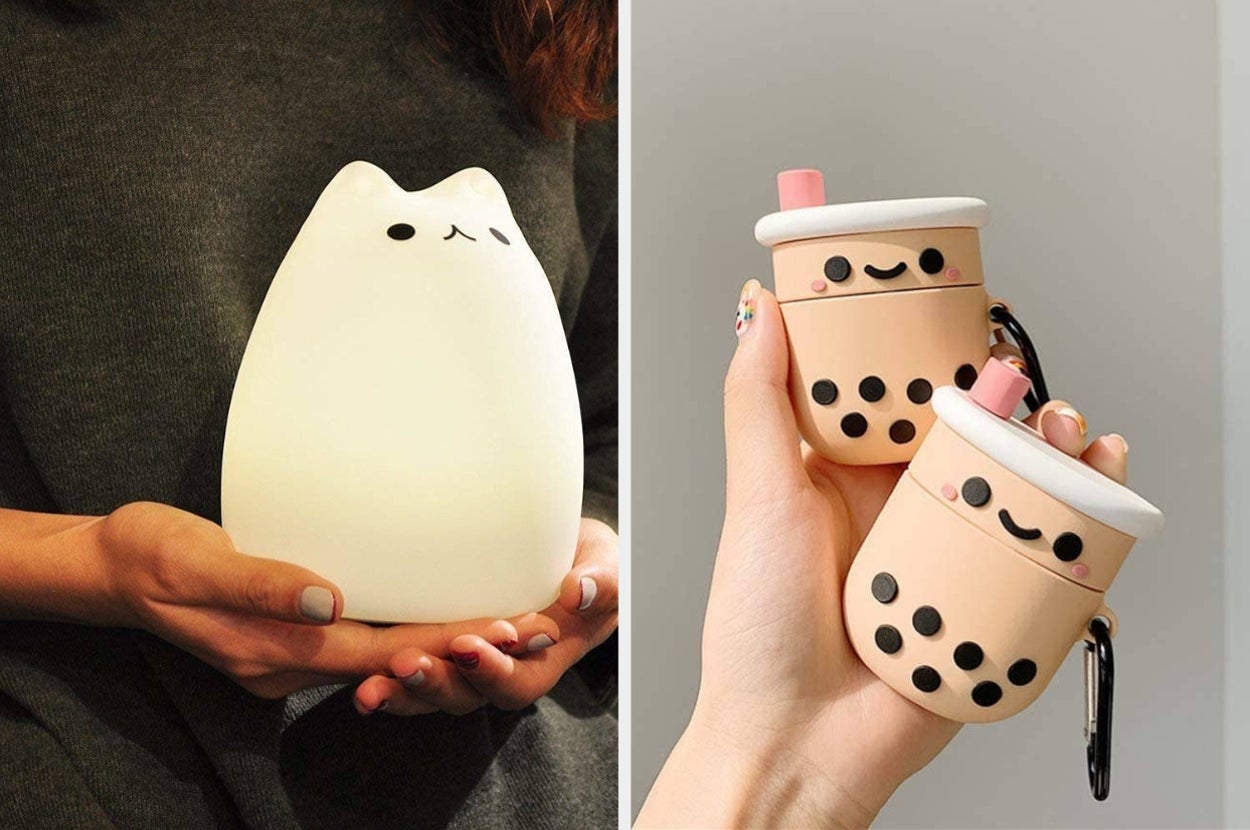 A glowing cat night light / boba tea airpod case