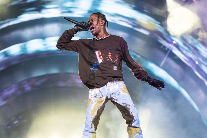 Travis Scott performing onstage during the third annual Astroworld Festival at NRG Park on November 5.