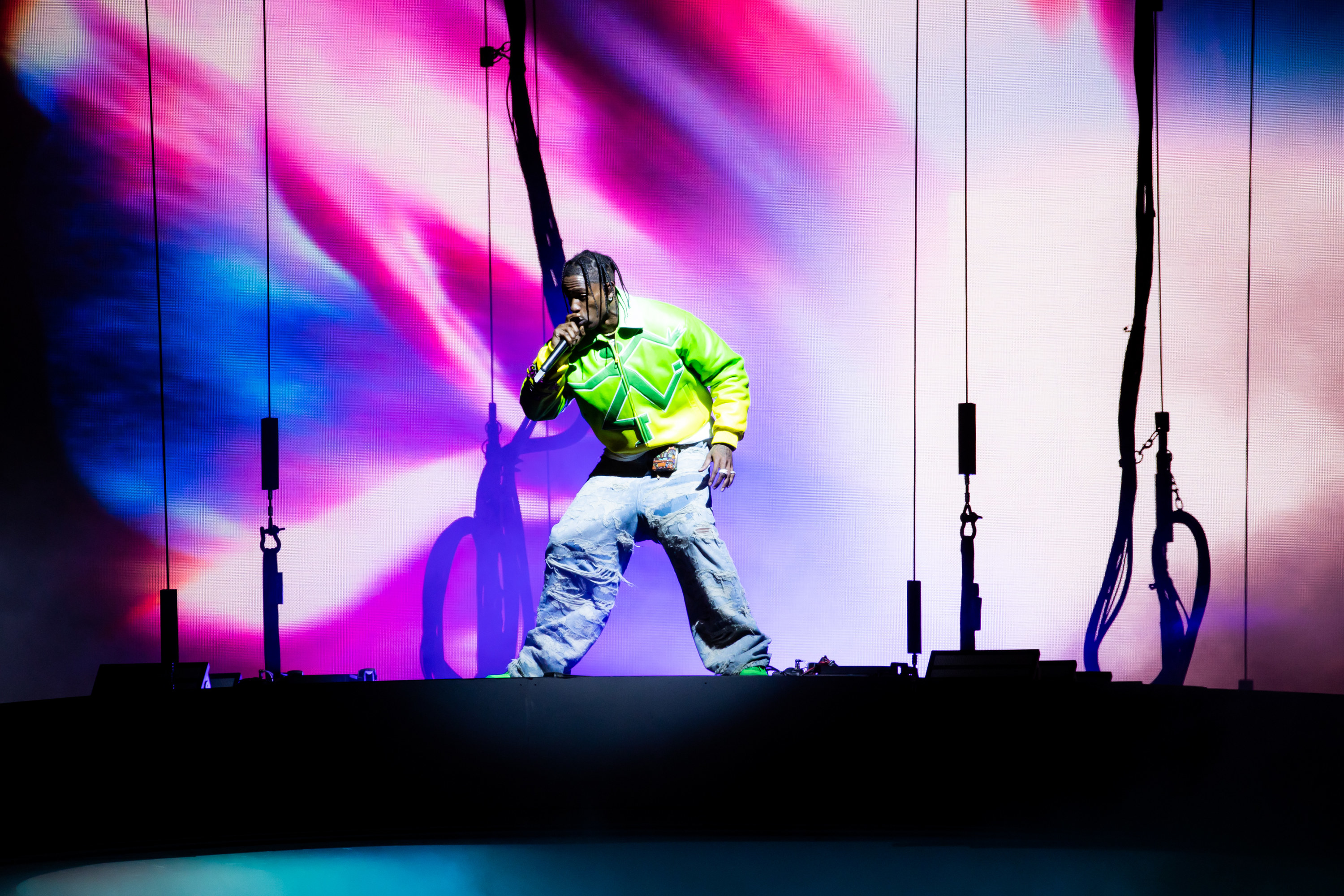 Travis Scott performs on stage during Rolling Loud at Hard Rock Stadium on July 24, 2021 in Miami Gardens, Florida.