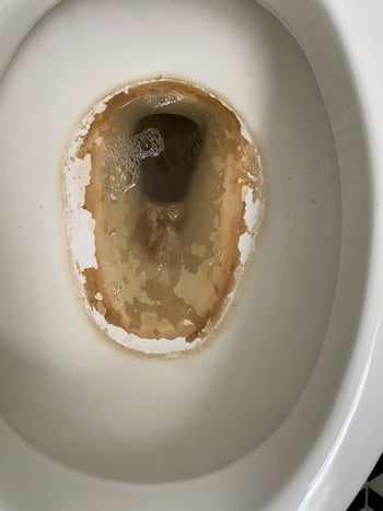 Reviewer's toilet with intense stained around the bottom of the toilet bowl