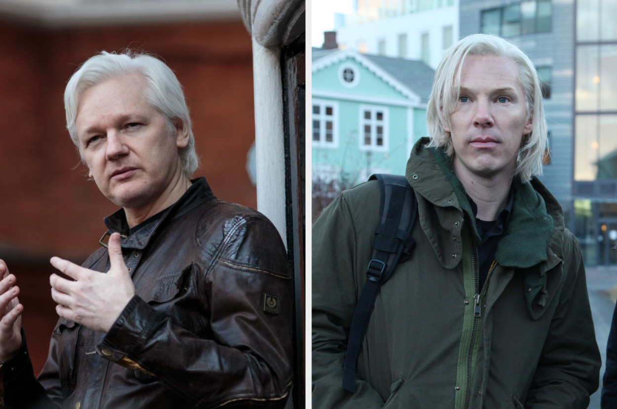 Julian Assange next to Benedict Cumberbatch as him