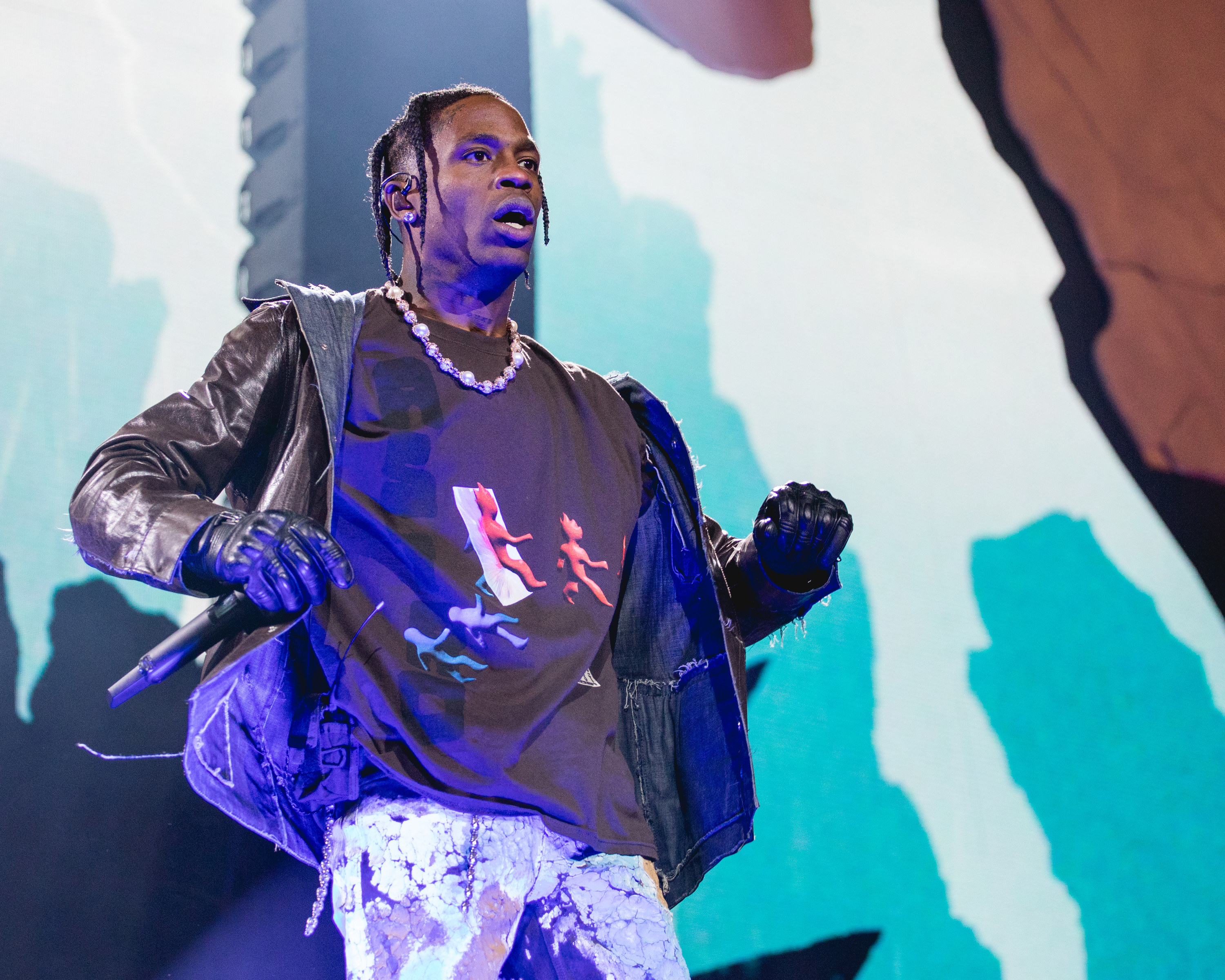 Travis Scott performing onstage during the third annual Astroworld Festival at NRG Park on November 5, 2021.