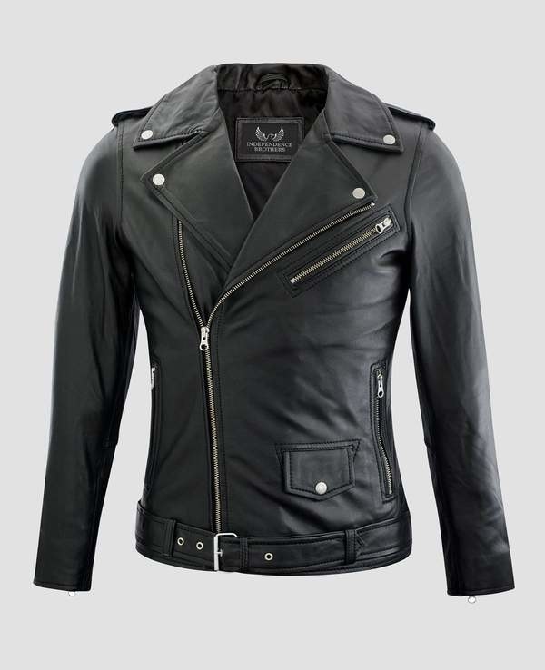 black side-zip leather jacket