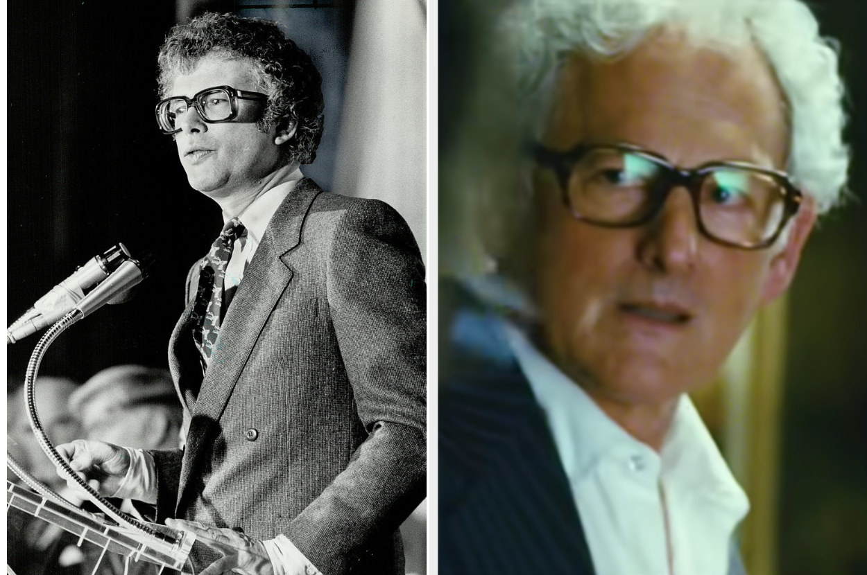 The real Ken Taylor at a press conference and the one in the movie