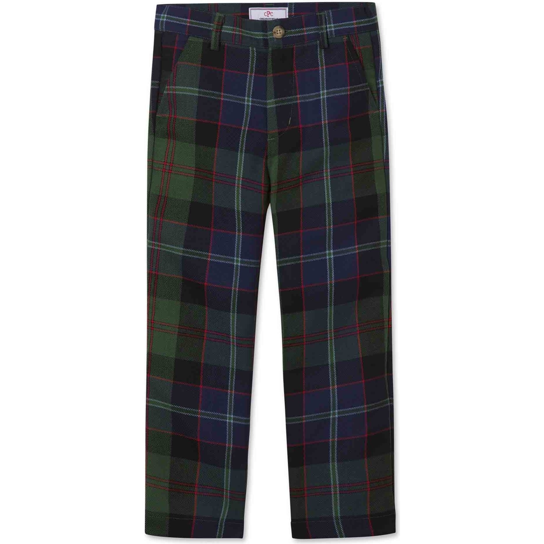 green and blue plaid pants