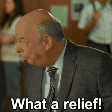 a gif of Dr. John Sturgis in &quot;Young Sheldon&quot; saying &quot;what a relief&quot;