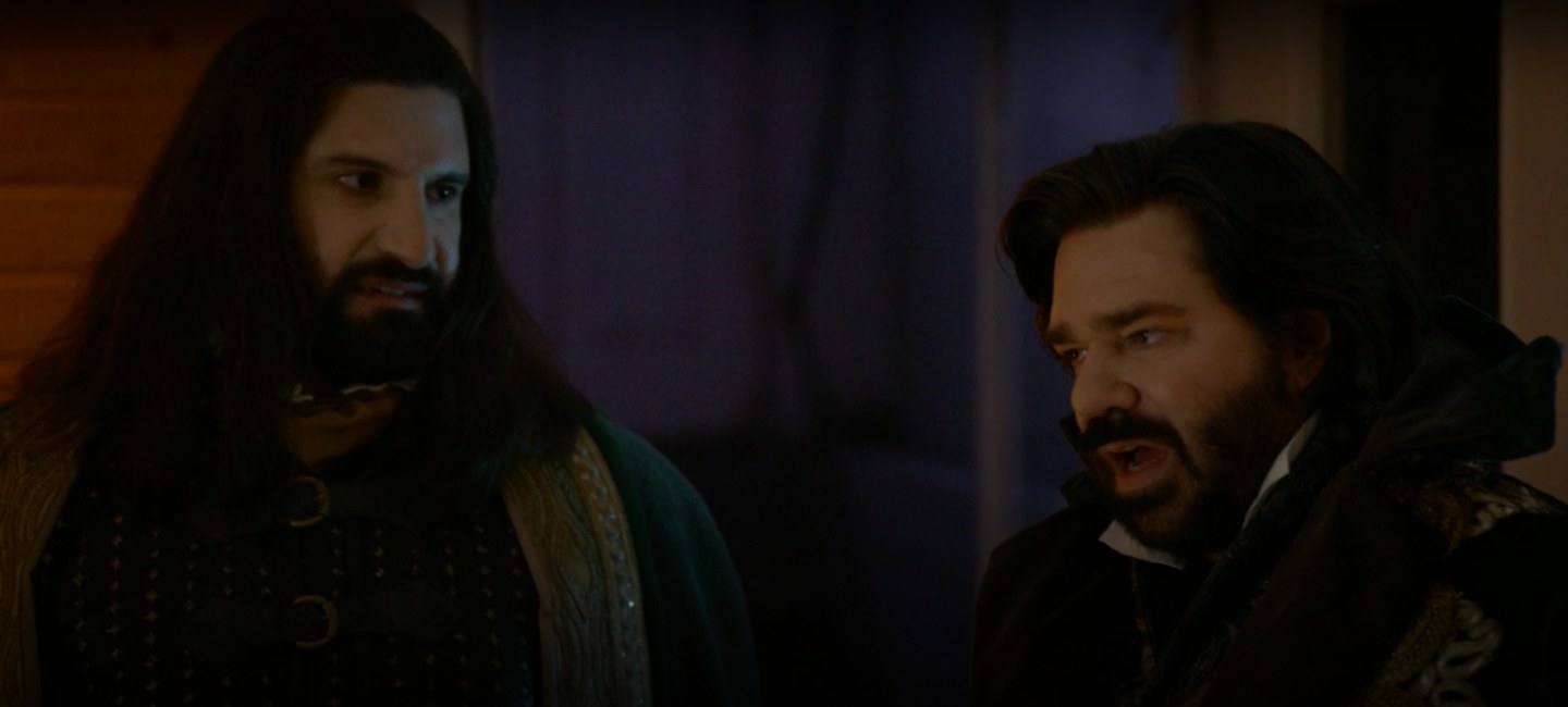Nandor with Laszlo, who&#x27;s talking to Nadja in &quot;What We Do in the Shadows&quot;