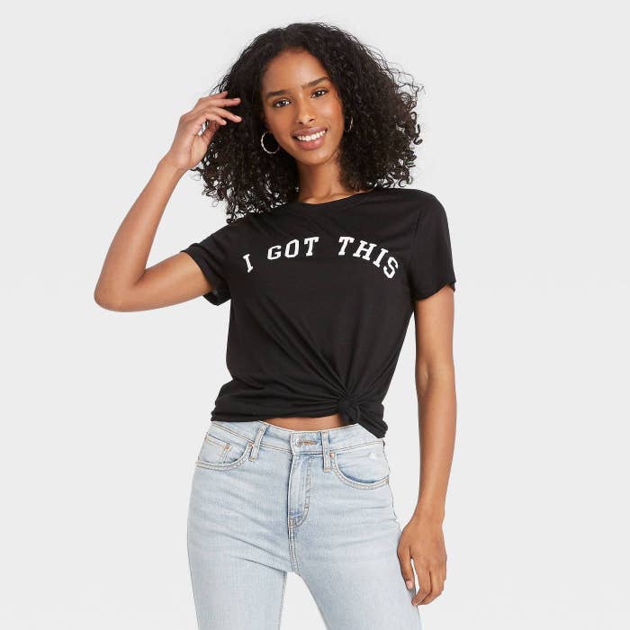 A black graphic tee that says &quot;I got this&quot; on the chest