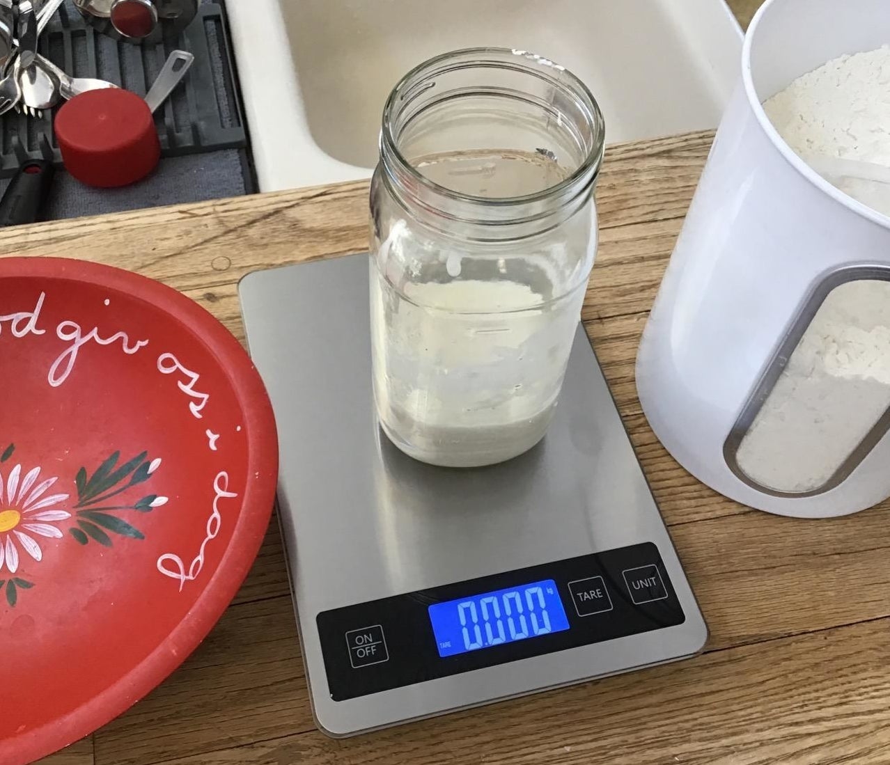 Reviewer photo of the scale being used to weigh flour
