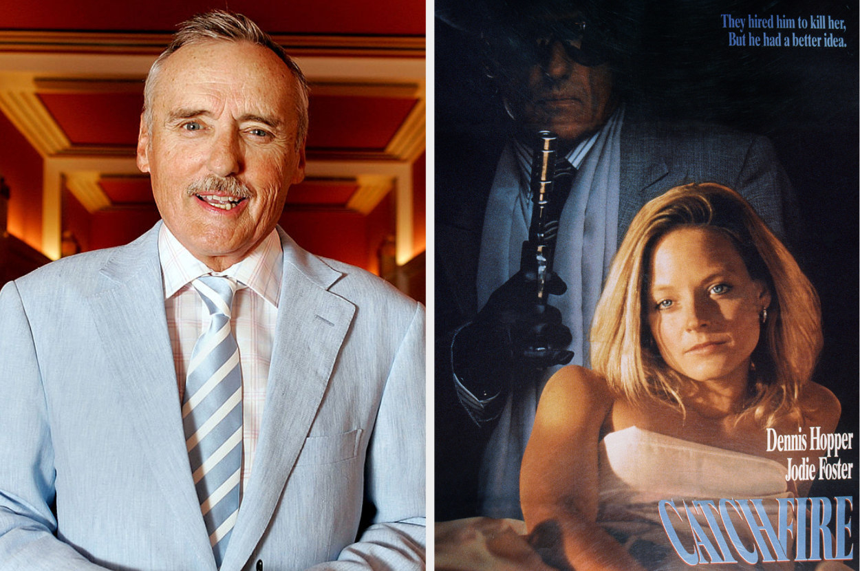 Dennis Hopper next to the movie poster for &quot;Catchfire&quot;