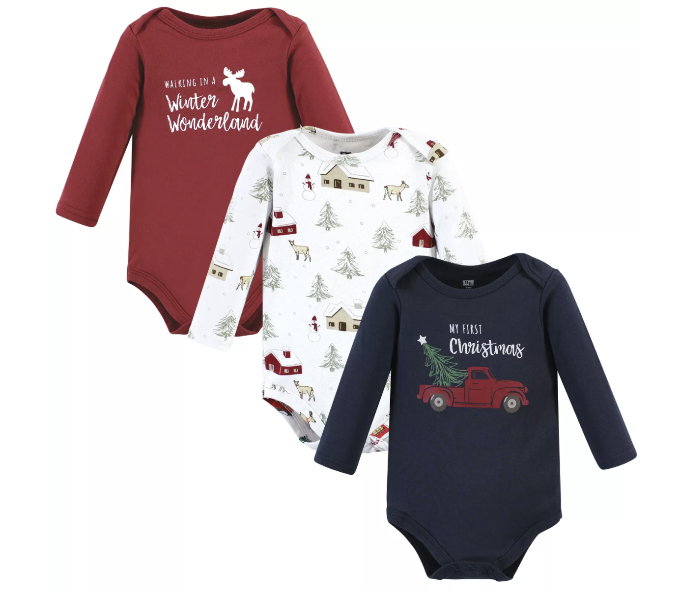 three wintry body suits for a baby