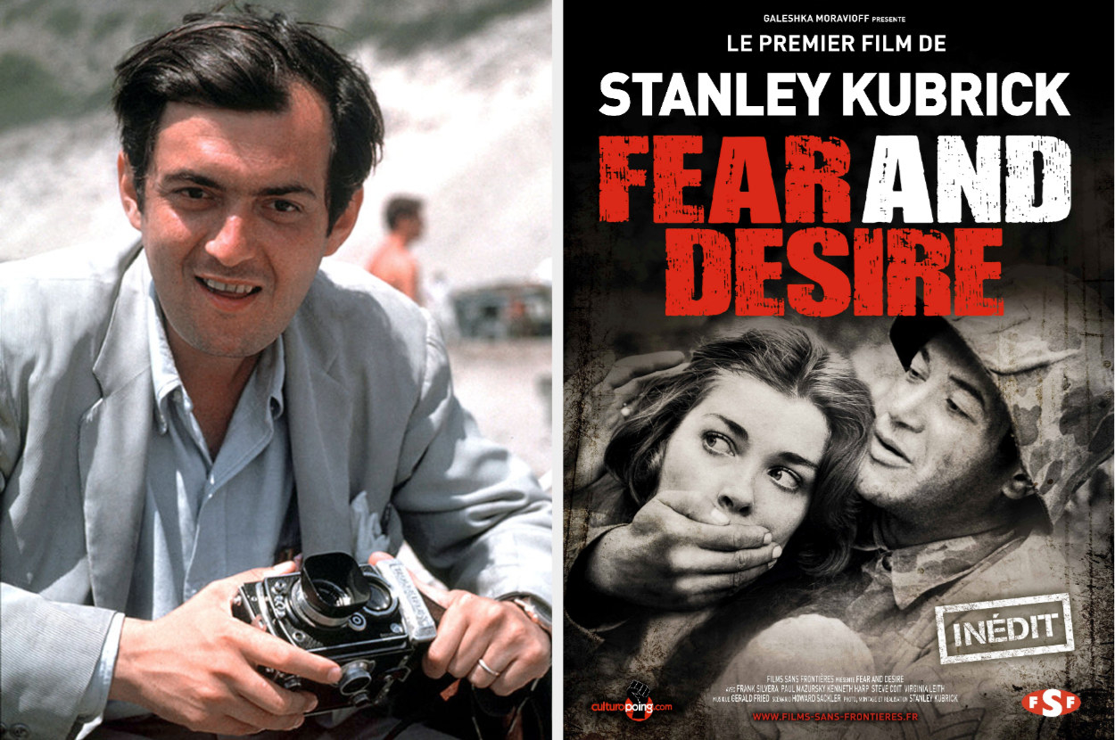 Stanley Kubrick next to the poster of &quot;Fear and Desire&quot;