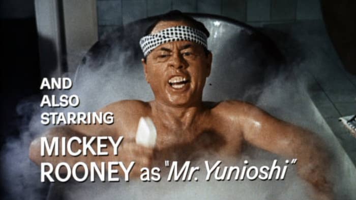 title screen showing that Mickey Rooney is cast as Mr Yunioshi