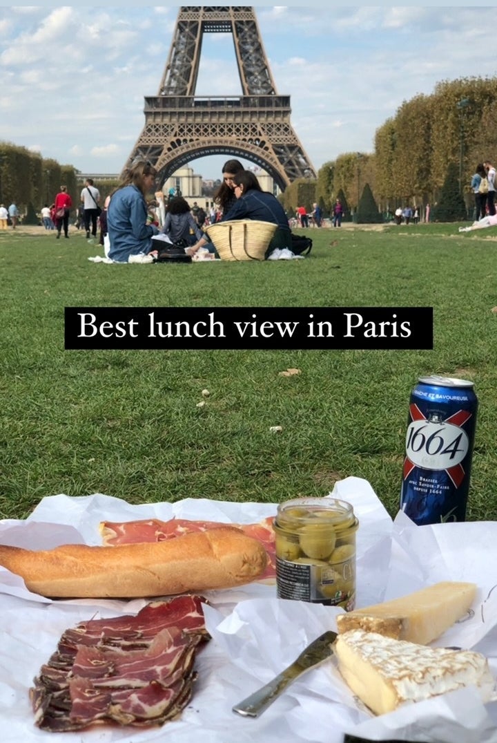 A picnic lunch in Paris near the Eiffel Tower