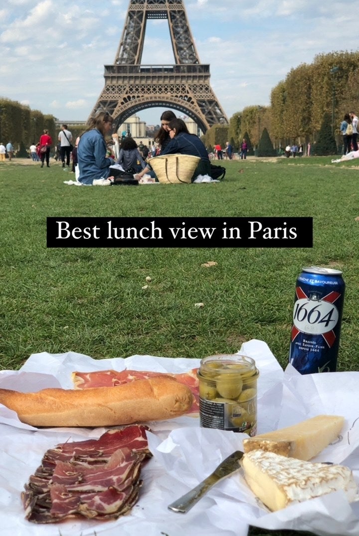 A picnic lunch in Paris near the Eiffel Tower