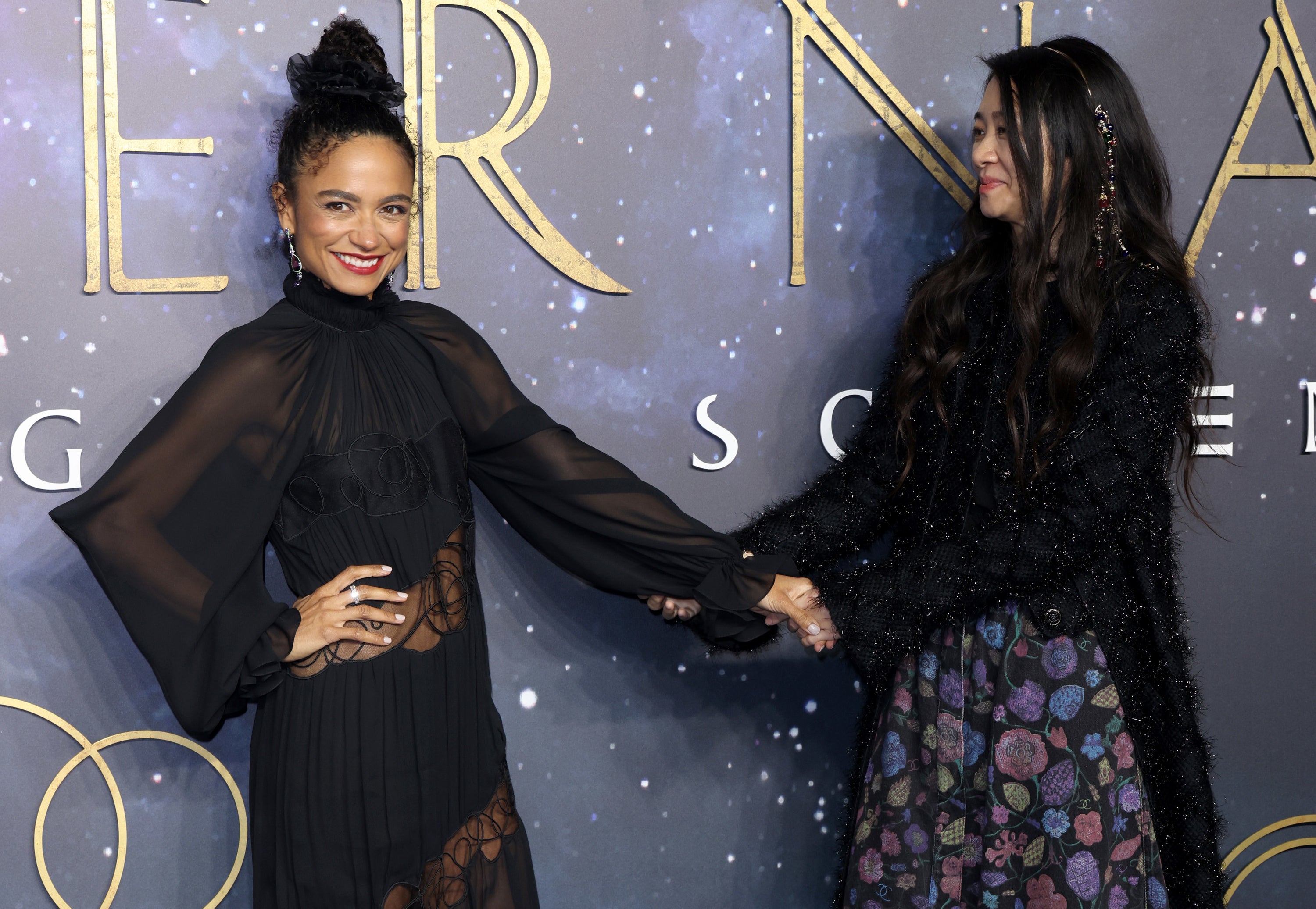 Lauren Ridloff and director Chloe Zhao attend the &quot;Eternals&quot; UK Premiere