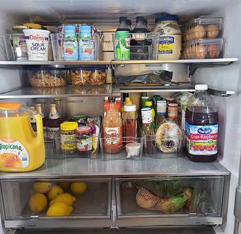 same fridge with organized groceries
