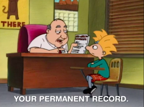 The principal in &quot;Hey Arnold&quot; showing Arnold his permanent record