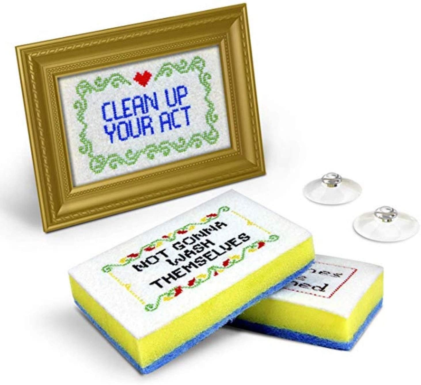 frame with sponge that says clean up your act