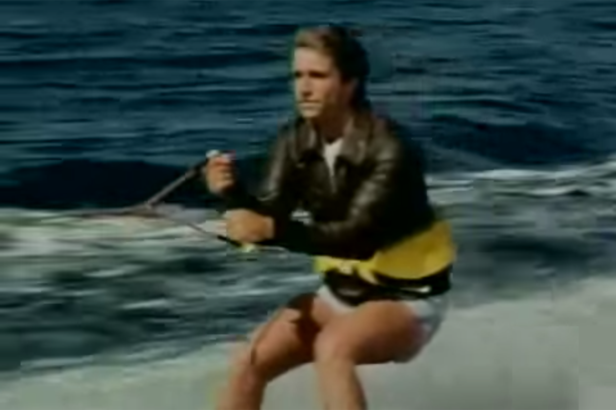 Fonzie jumps over shark with water skis