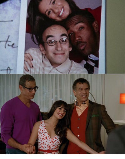 A picture of Rachel&#x27;s dads from the pilot and then Jeff and Brian playing her dads in season 3