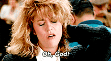 GIF of Meg Ryan from &quot;When Harry Met Sally&quot; as she fakes an orgasm in a diner