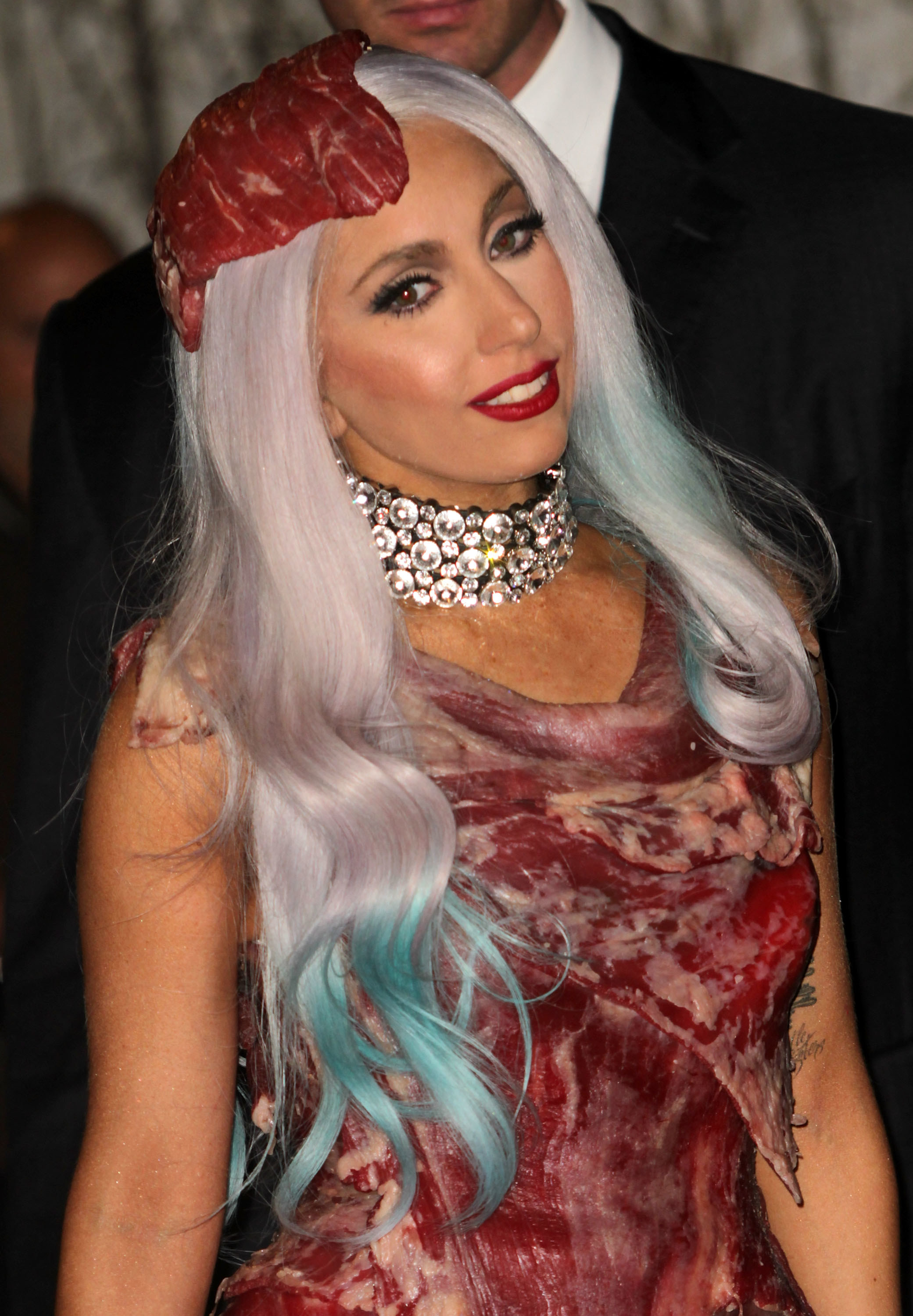 A close up of Gaga in the dress