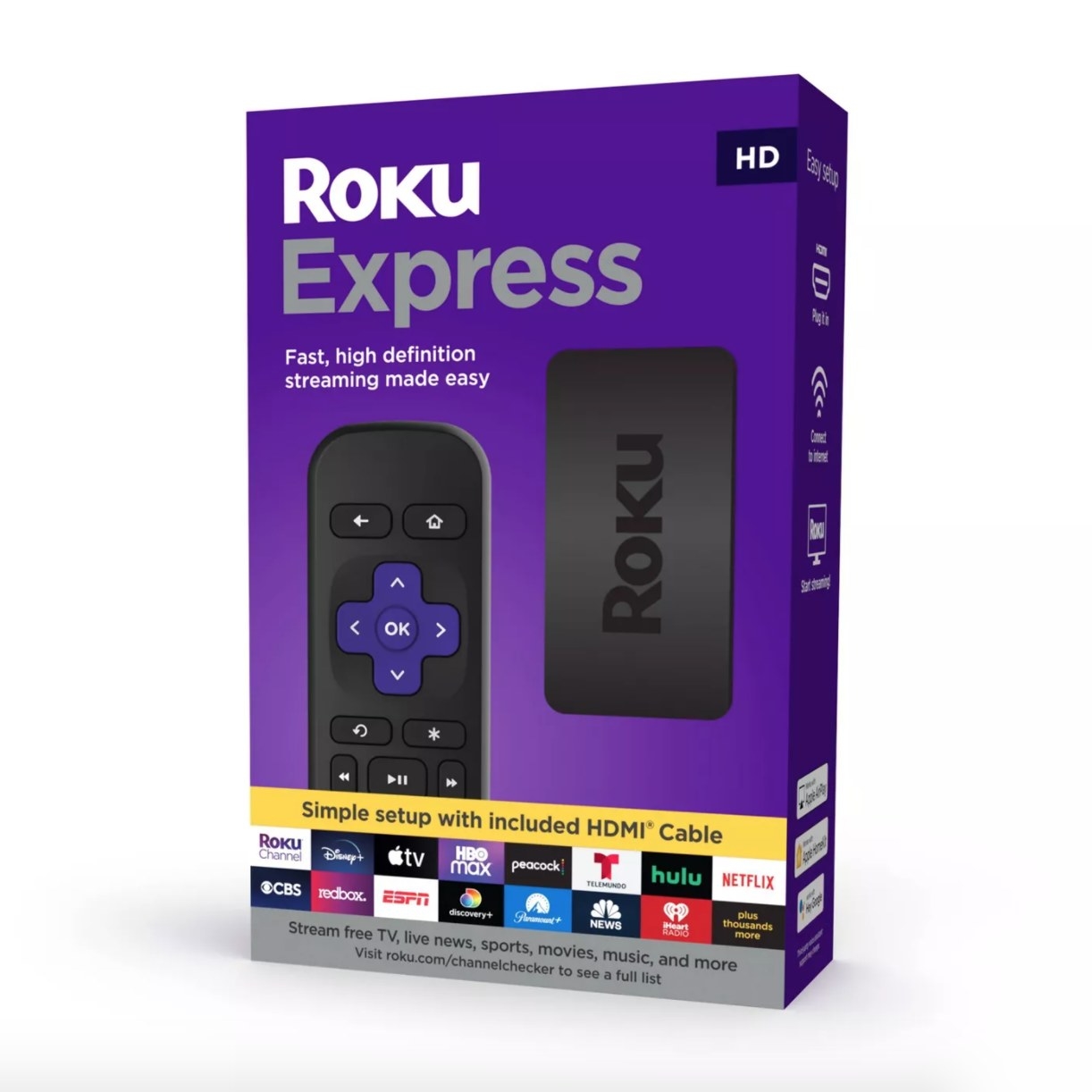 Roku streaming device in purple box