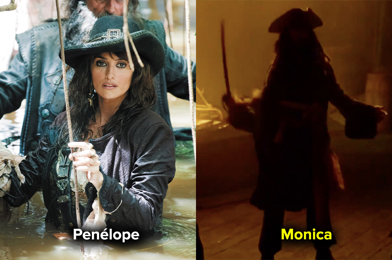 As Angelica, Penelope is in the water up to her waist, and Monica&#x27;s face is shrouded in darkness