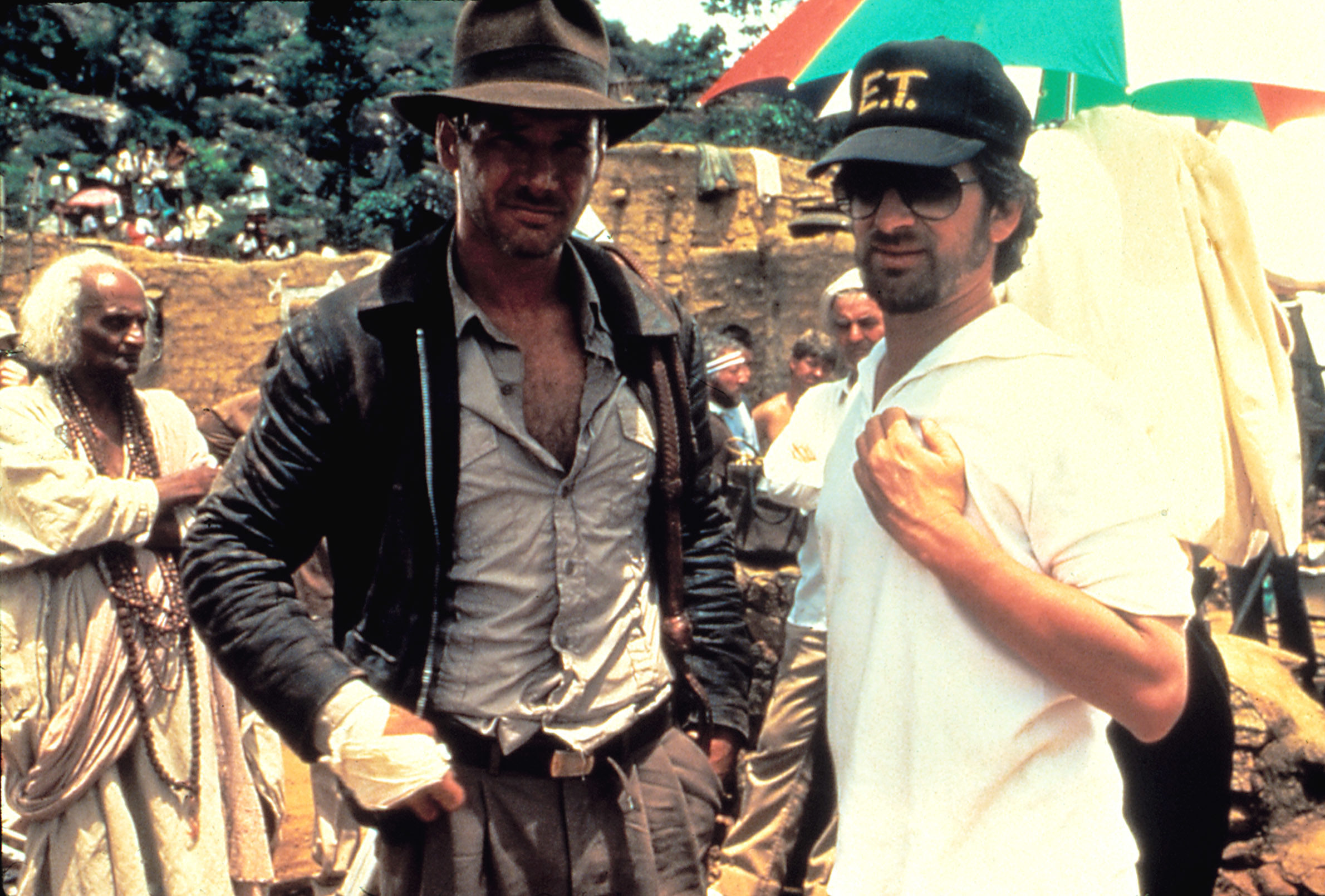 Harrison Ford and Steven Spielberg on the set of &quot;Temple of Doom&quot;