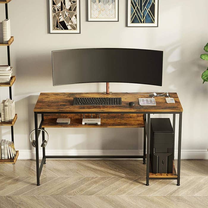 30 Desks That Reviewers Truly Love, Wooden Office Desk With Shelves