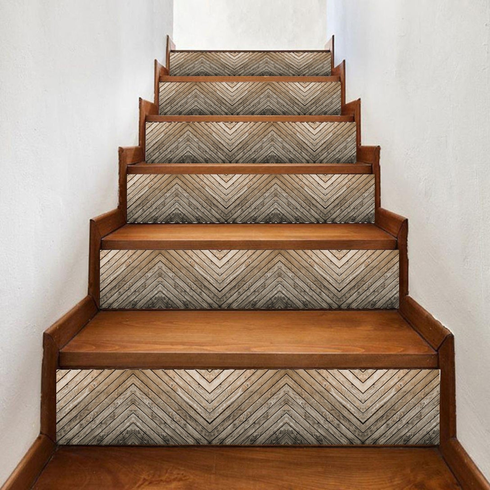 the faux wood risers on stairs