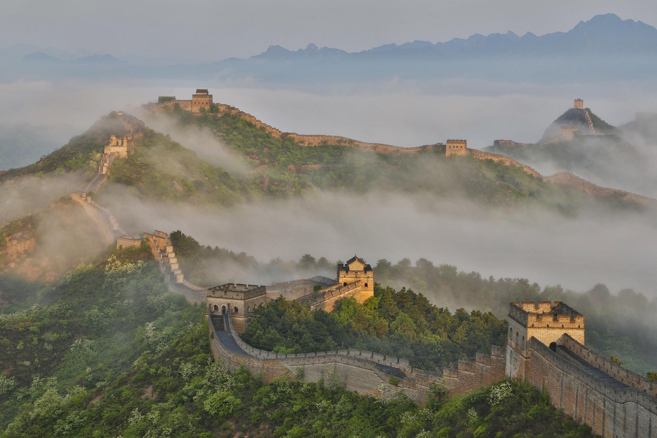 Clouds and fog over the Great Wall of China.