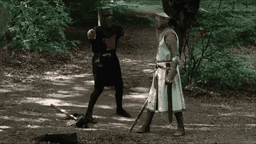 knight with his arms cut off trying to kick other knight