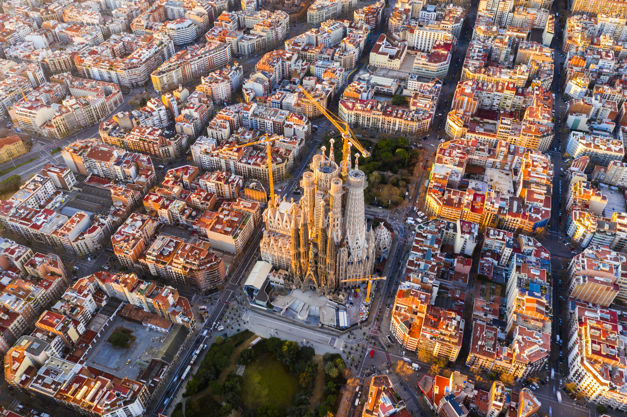 An aerial view of La Sagrada Familia in Barcelona.