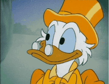 scrooge mcduck wearing all gold with heart eyes