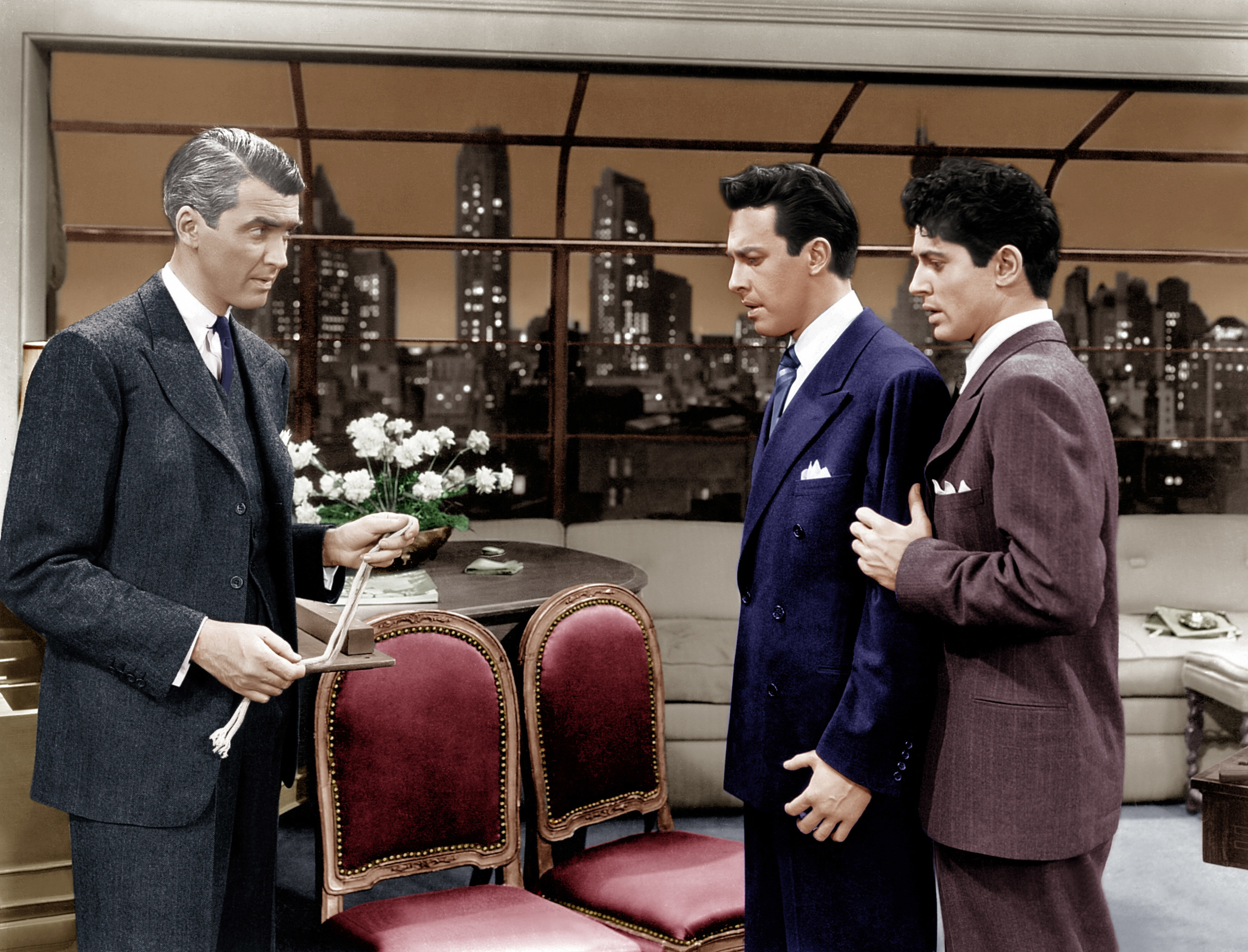 James Stewart, John Dall, and Farley Granger in &quot;Rope&quot;