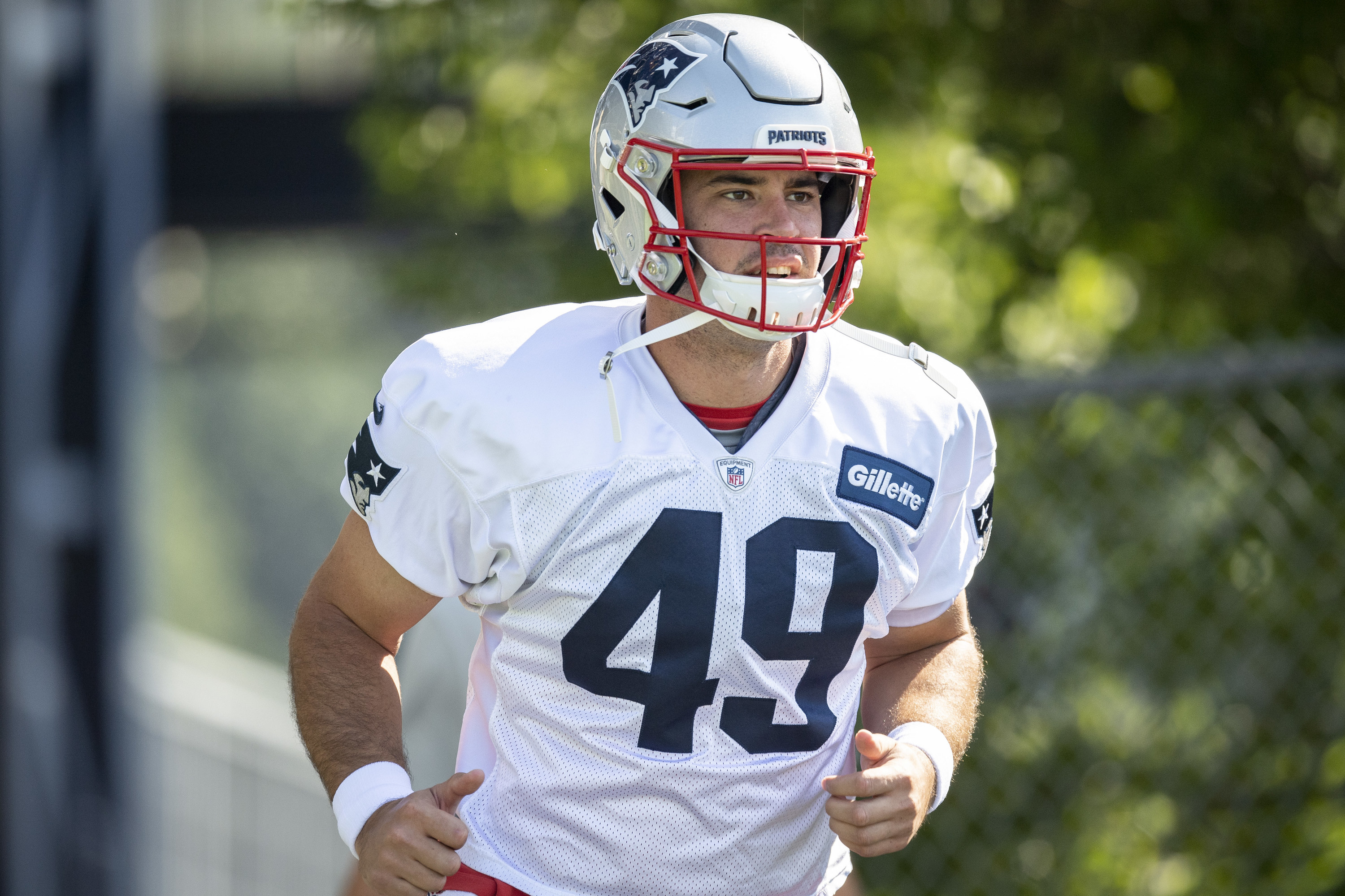 Joe Cardona in a Patriots uniform at training camp