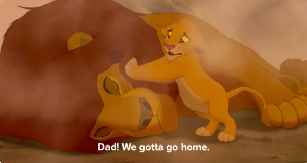 Simba finds Mufasa&#x27;s lifeless body after the stampede