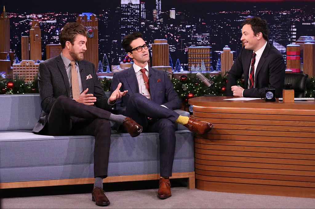 Rhett and Link being interviewed on the Tonight Show with Jimmy Fallon