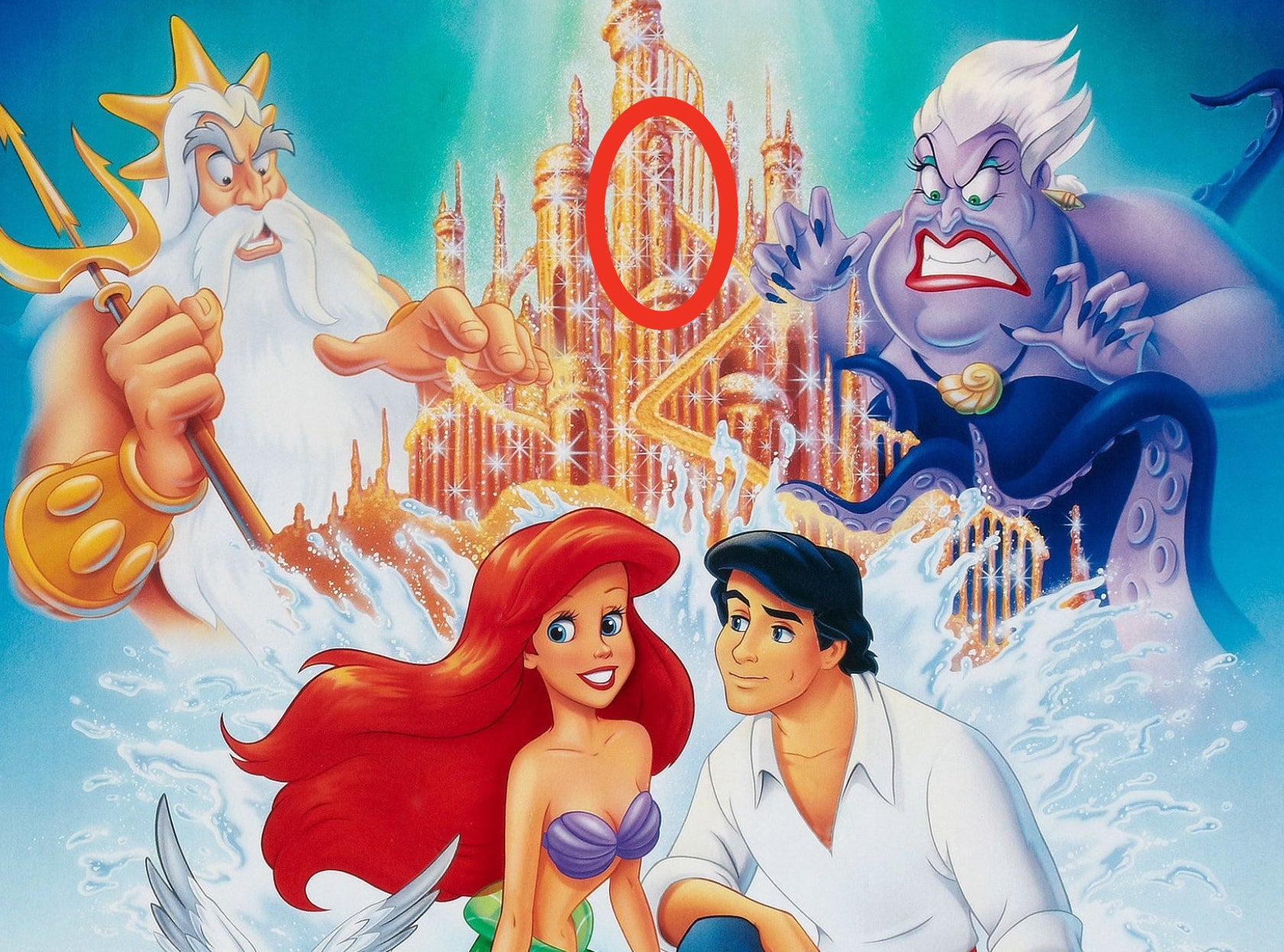 Poster for the little mermaid with a phallic-looking block of the castle circled