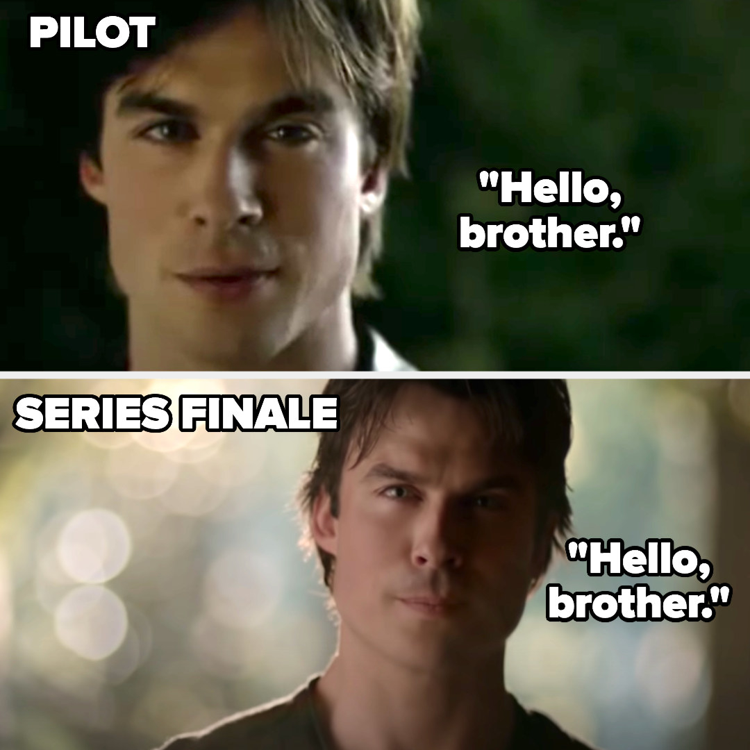 Damon saying &quot;hello brother&quot; in the pilot and finale