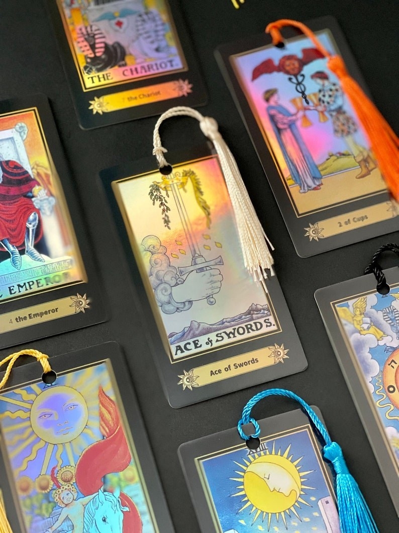 the tarot card bookmarks with tassels on the end