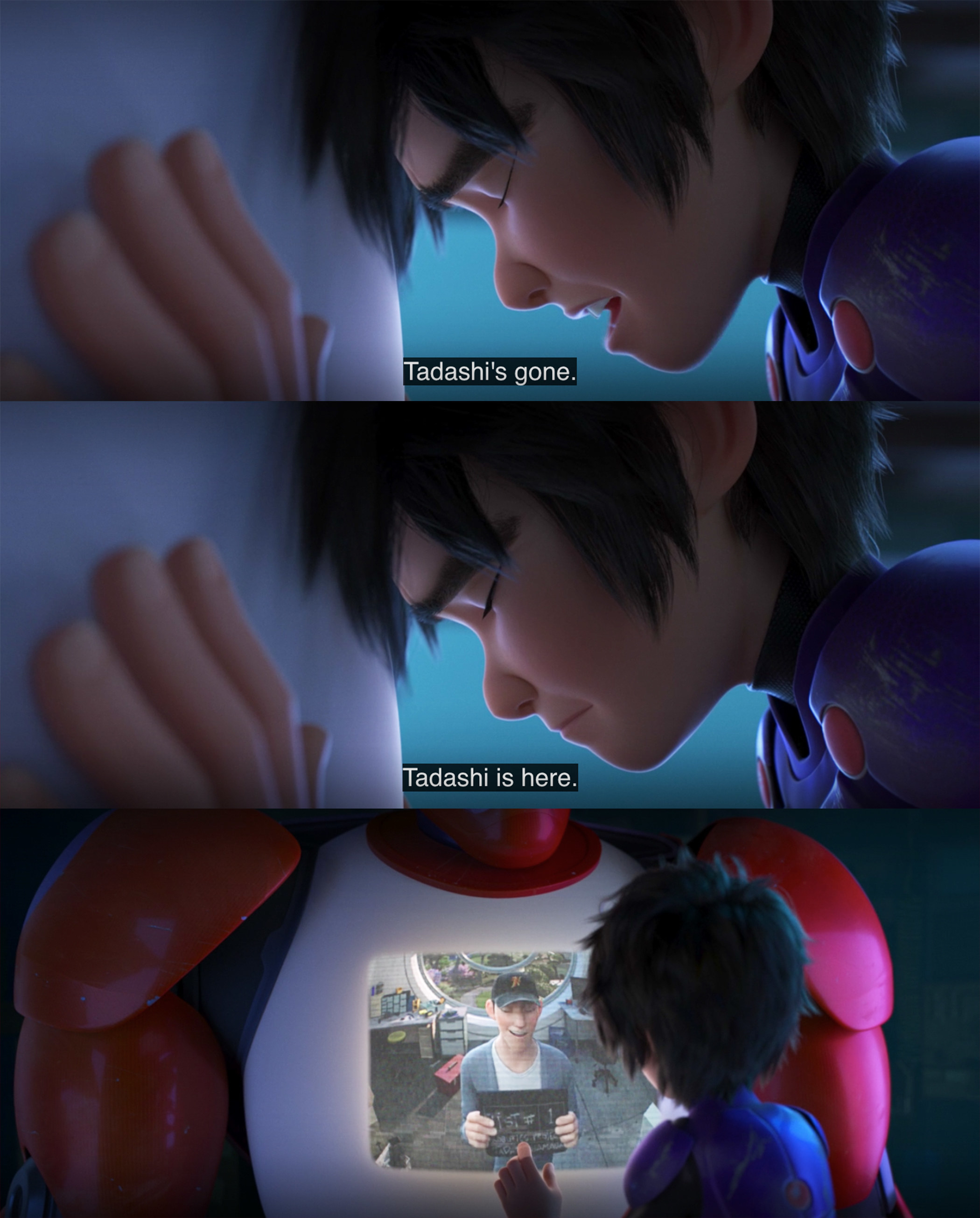 Baymax shows Hiro a video Tadashi left for him