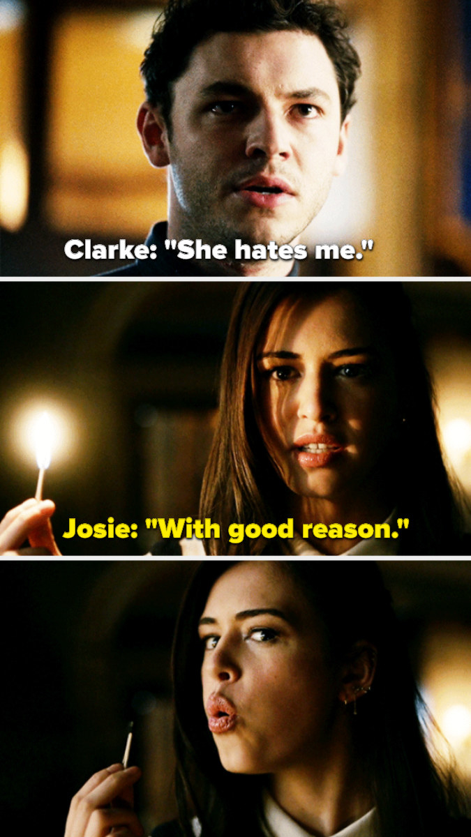 Clarke: &quot;She hates me,&quot; Josie: &quot;With good reason,&quot; blows out candle