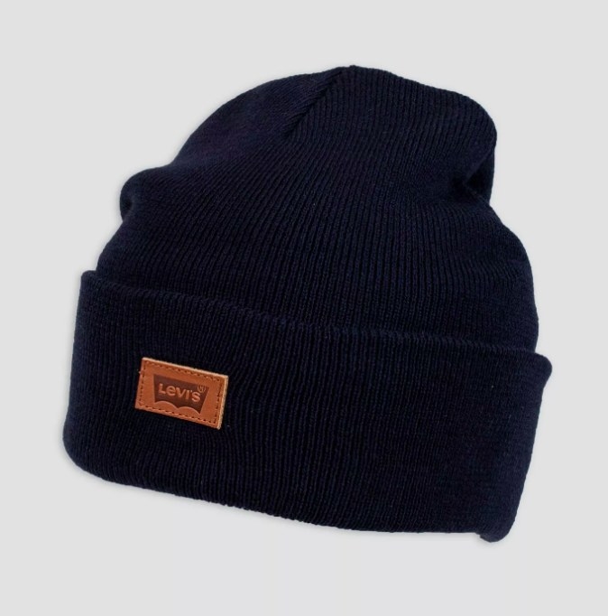 The blue hat with tan leather Levi's logo patch