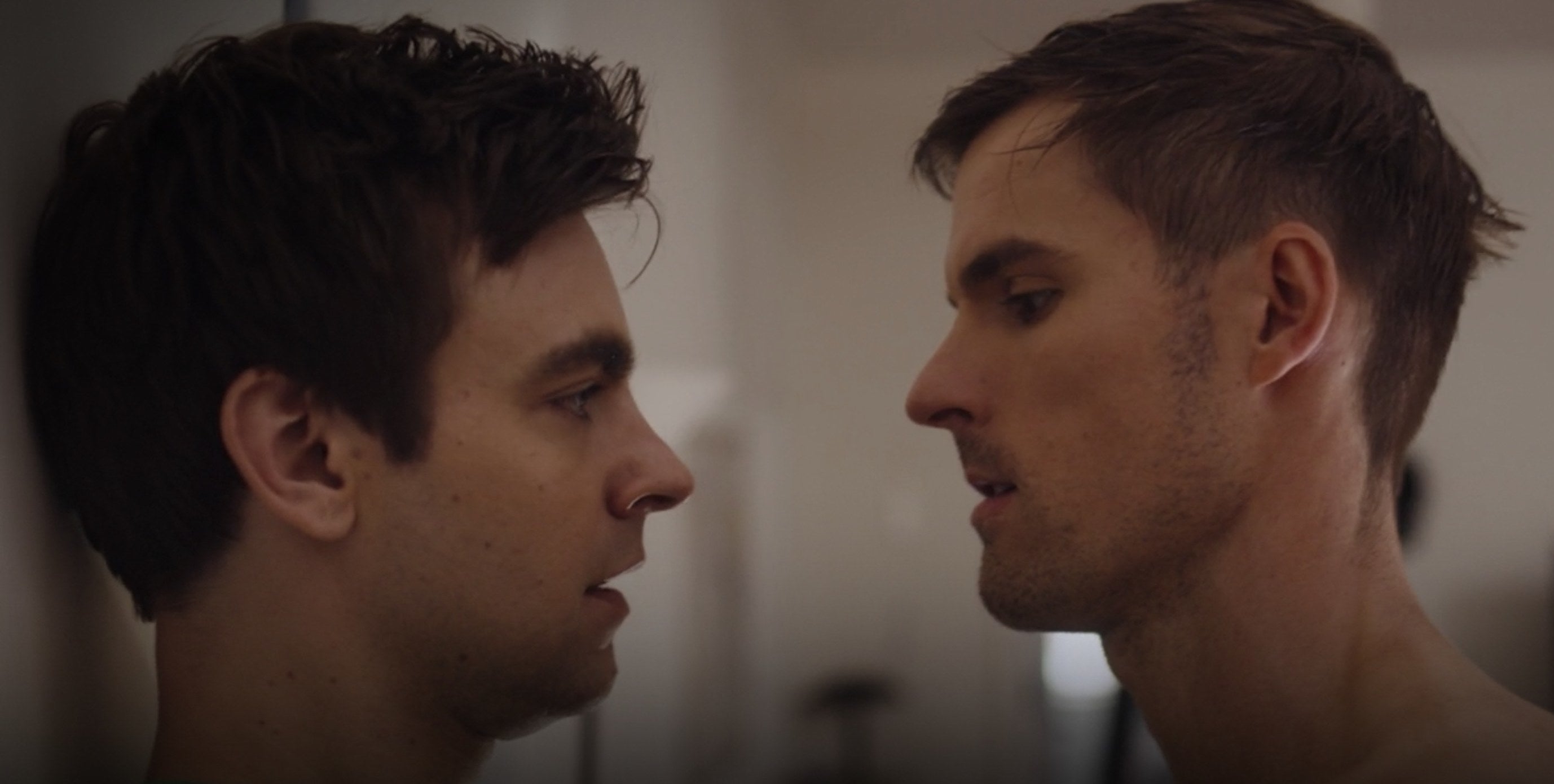 Drew Tarver and Andy Ridings in the moment before a kiss on &quot;The Other Two&quot;