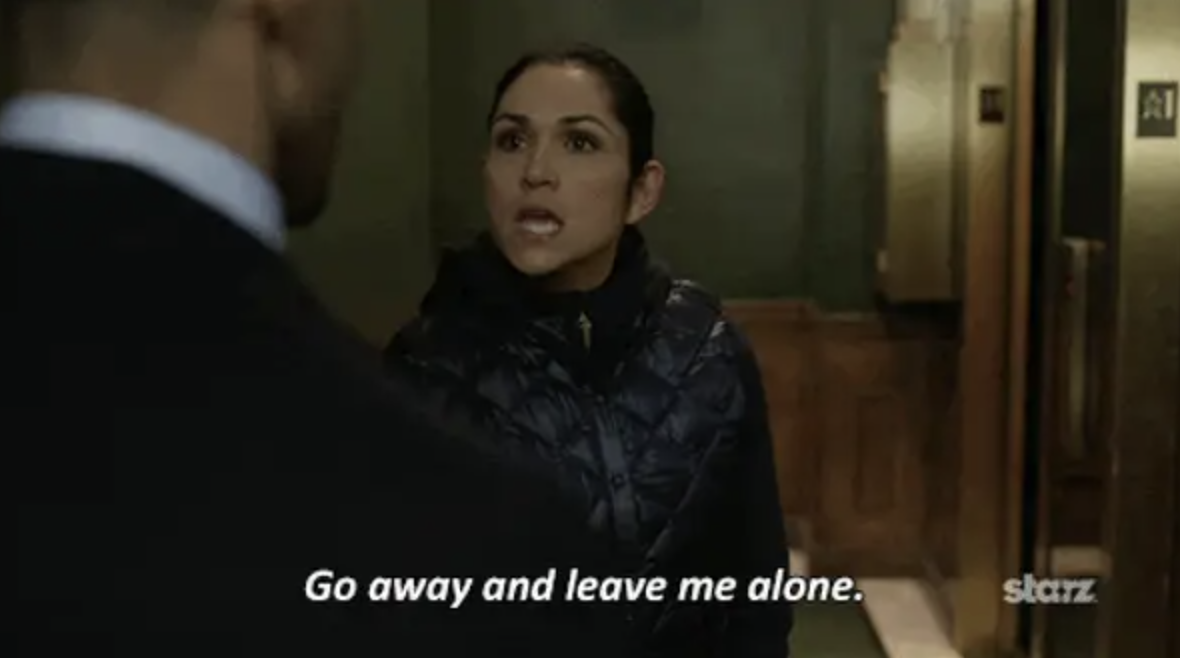 A woman saying &quot;go away and leave me alone&quot;