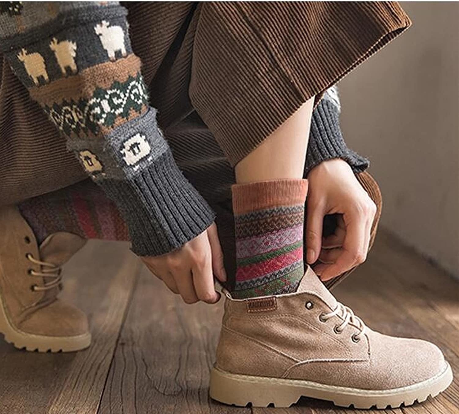 thick socks with classic sweater pattern