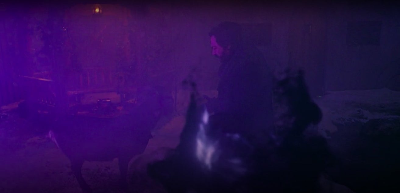 Laszlo being surrounding by a black and purple aura by Black Peter in &quot;What We Do in the Shadows&quot;
